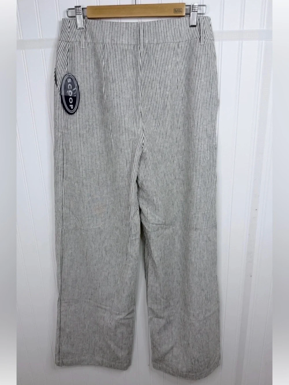Scoop Linen Blend Wide Leg Pants Size 2 Pinstripe Lightweight Coastal Summer NWT - Picture 4 of 10